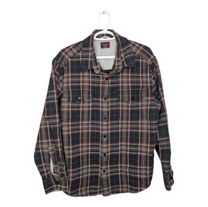 UNTUCKit Reverdy Thick Cotton Plaid Flannel Black Orange Fall Button Down XL Men